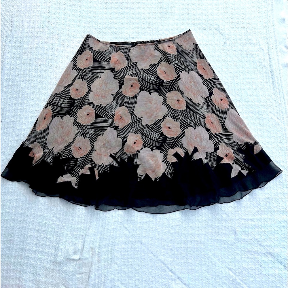 💐 LINDA ALLARD for ELLEN TRACY SILK BLACK FLORAL SKIRT - Picture 13 of 13